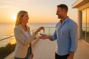 European couple viewing Mediterranean homes in Costa Blanca, Spain, 2025